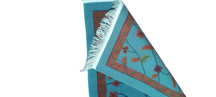 Hand-Knotted Nepali Tibetan Wool Runner Rug (70x140 cm) – 100 Knots Deep Blue Wool Carpet for Hallway & Entryway