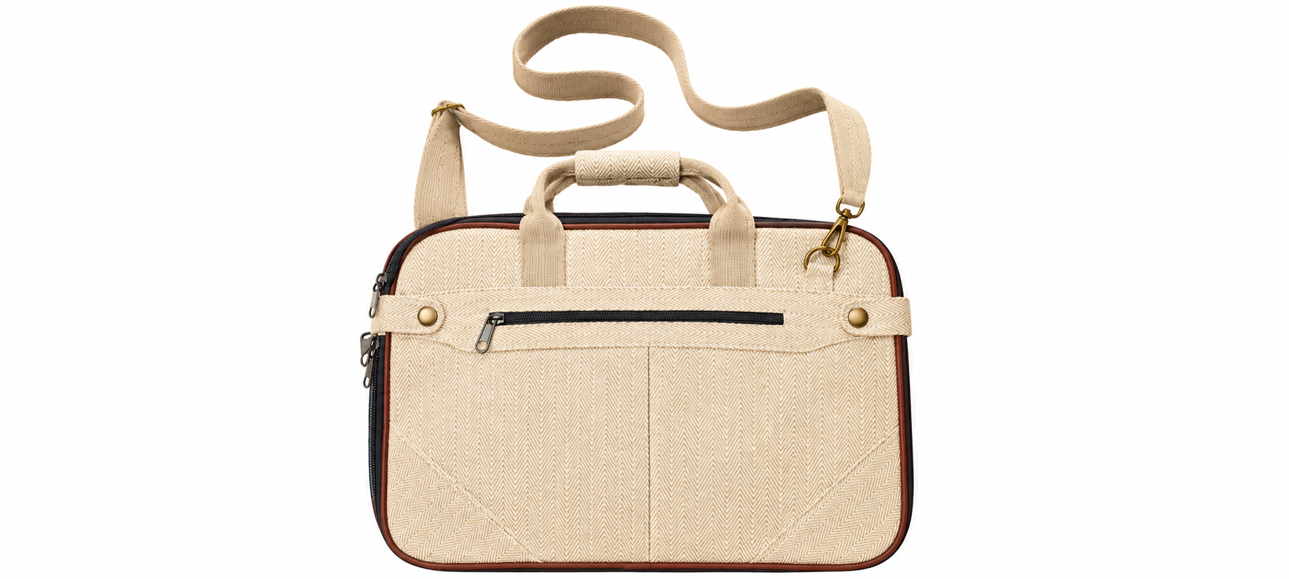 Hemp & Cotton Office Bag with Leather Accents - Multi-Compartment Laptop Briefcase - Handcrafted in Nepal - Eco-Friendly Professional Bag