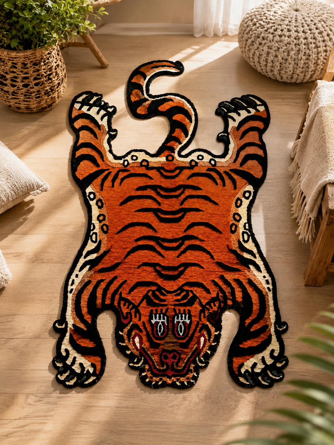 Premium Handmade Red Tibetan Tiger Rug 60cm x 90cm - 100% Authentic Nepali Wool Carpet