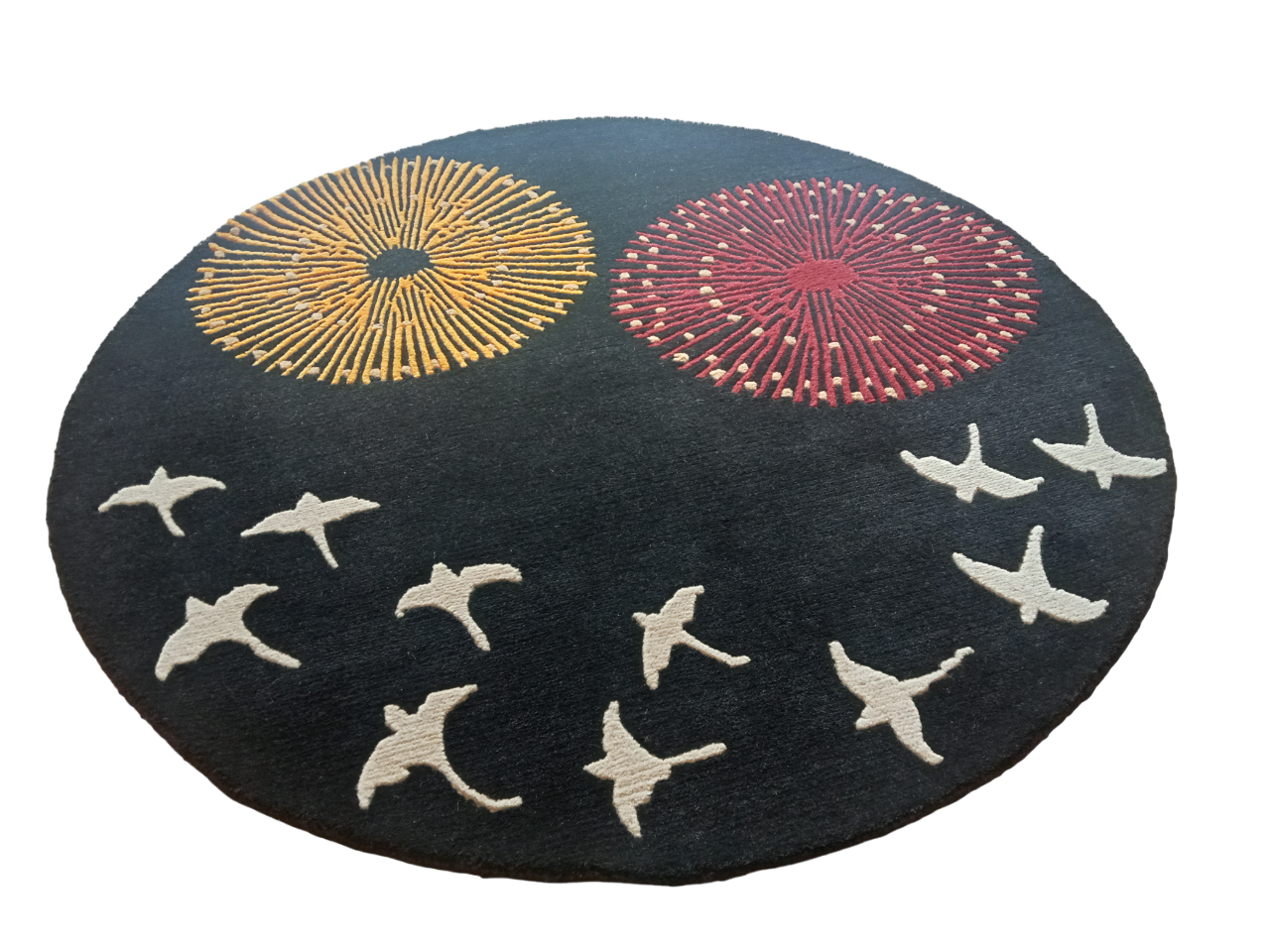 Handknotted Nepali Woolen Carpet - 60 Knots, 101cm Round, Modern Black Design