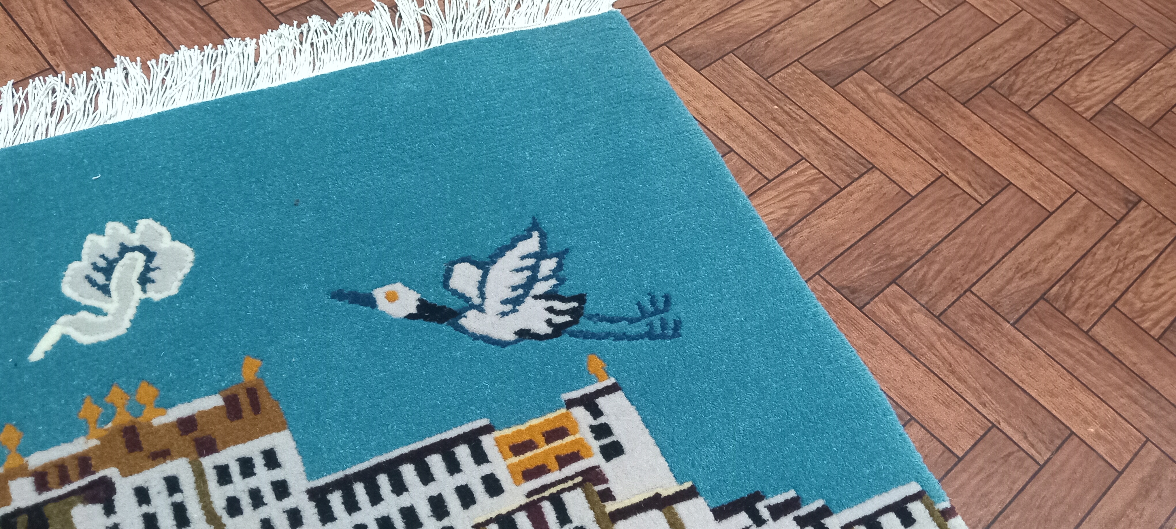 Handknotted Nepali Woolen Wall Hanging Carpet - Potala Palace Design (100 Knots, 92x61 cm / 3x2 ft)