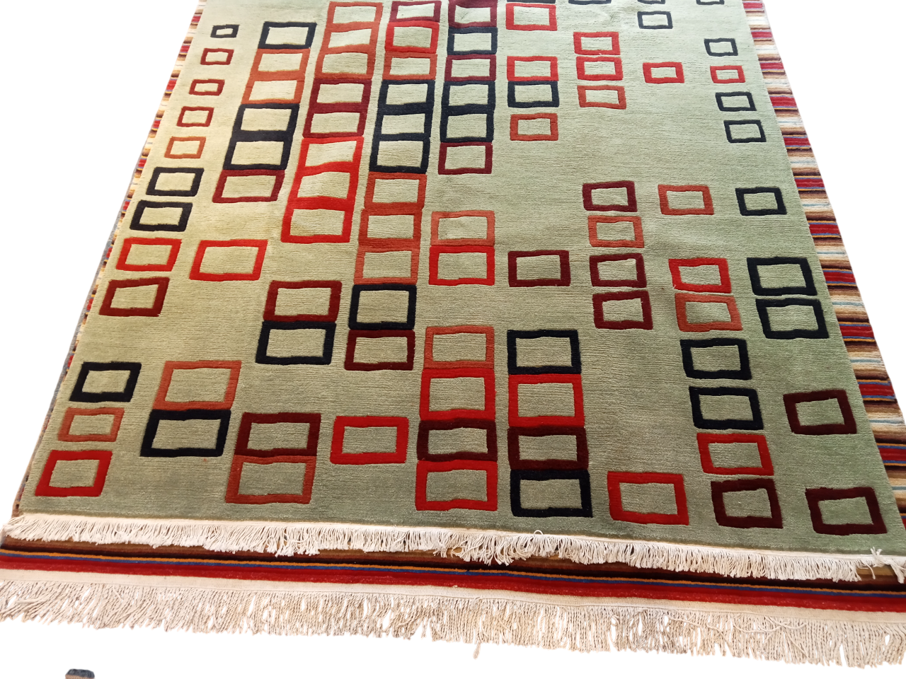Premium Hand-Knotted Nepali Wool Rug | Light Green Modern Carpet (170x240 cm / 5.58x7.87 Ft) | 60 Knots Tibetan Weave