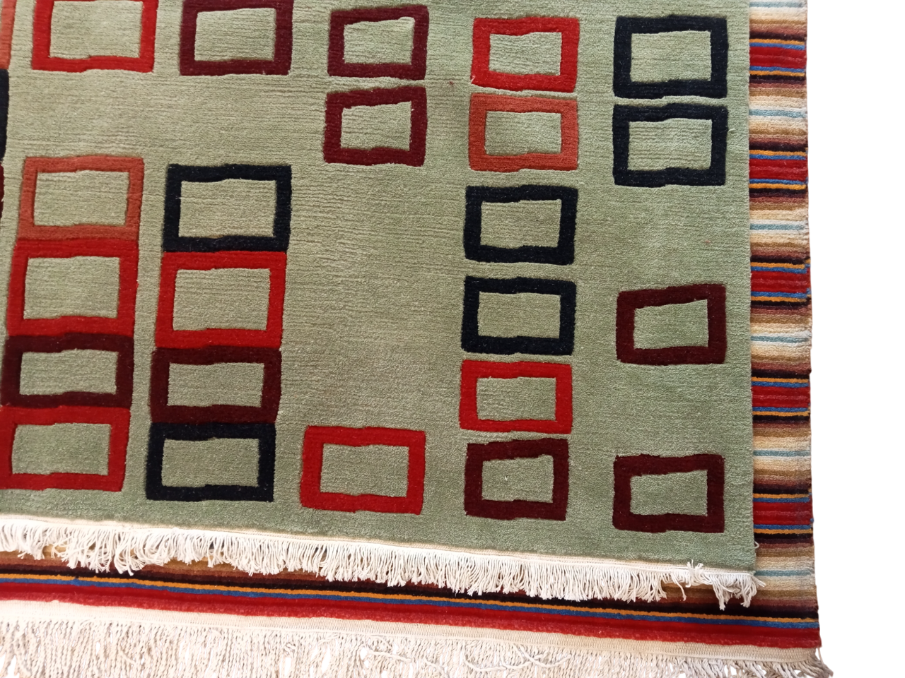 Premium Hand-Knotted Nepali Wool Rug | Light Green Modern Carpet (170x240 cm / 5.58x7.87 Ft) | 60 Knots Tibetan Weave
