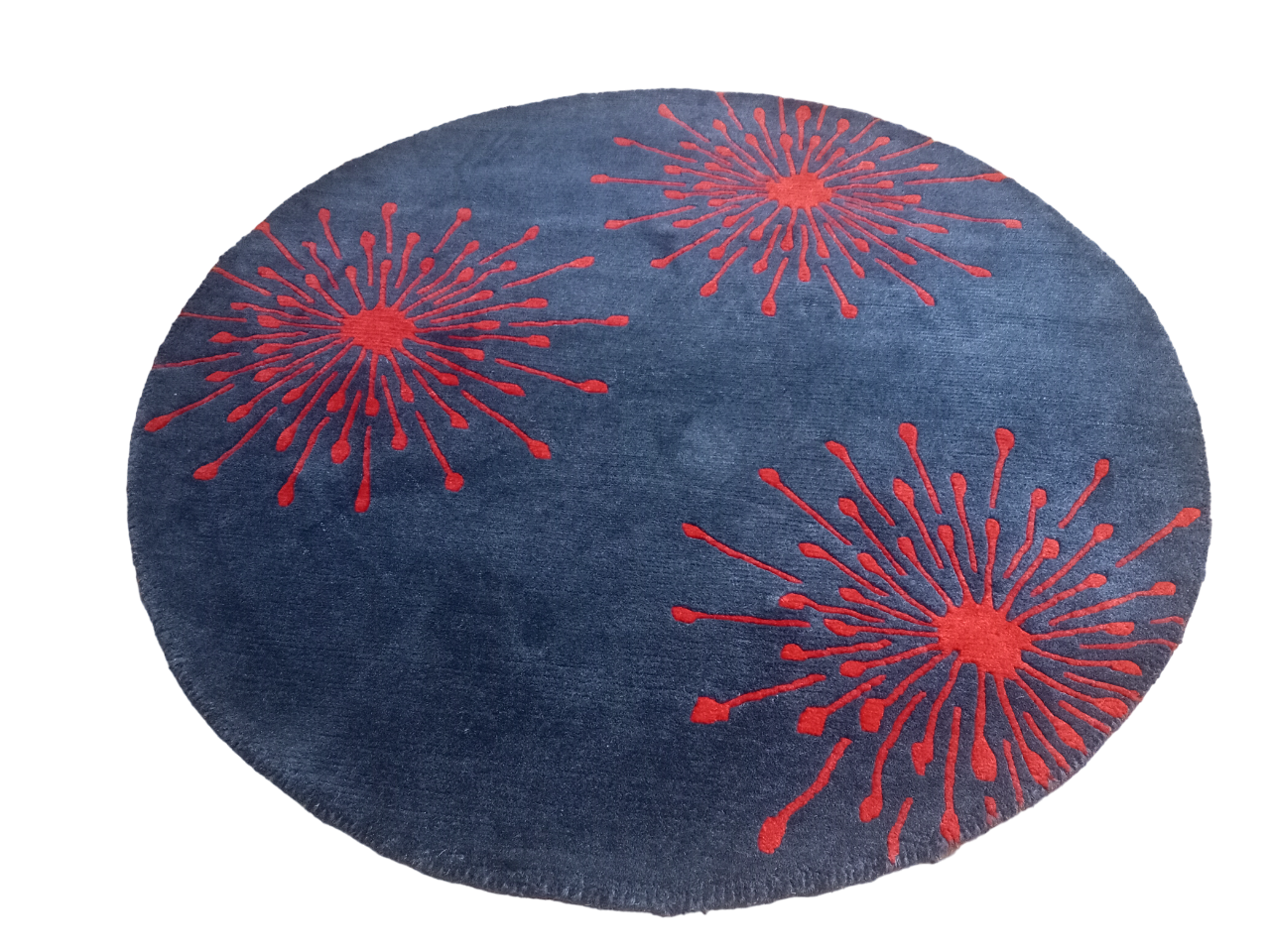Handknotted Nepali Woolen Carpet 60 Knots Blue Red 100cm Round Modern Rug