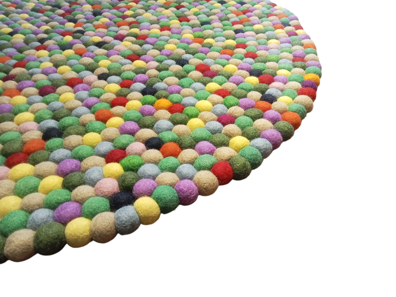 Hand-Felted Green Ball Rug | 100cm Round | Pure Wool Nepali Craftsmanship | Brand New Home Decor