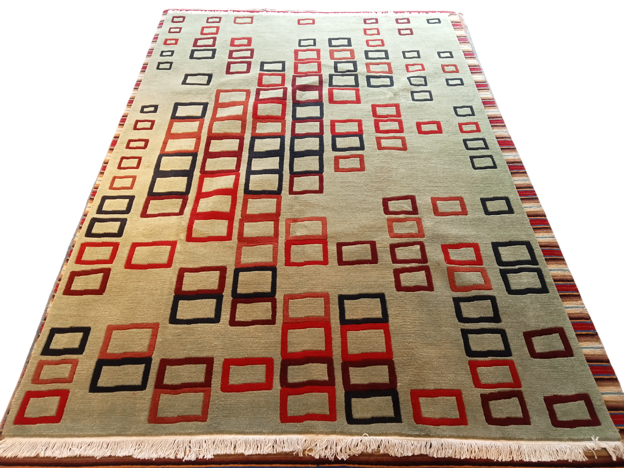 Premium Hand-Knotted Nepali Wool Rug | Light Green Modern Carpet (170x240 cm / 5.58x7.87 Ft) | 60 Knots Tibetan Weave