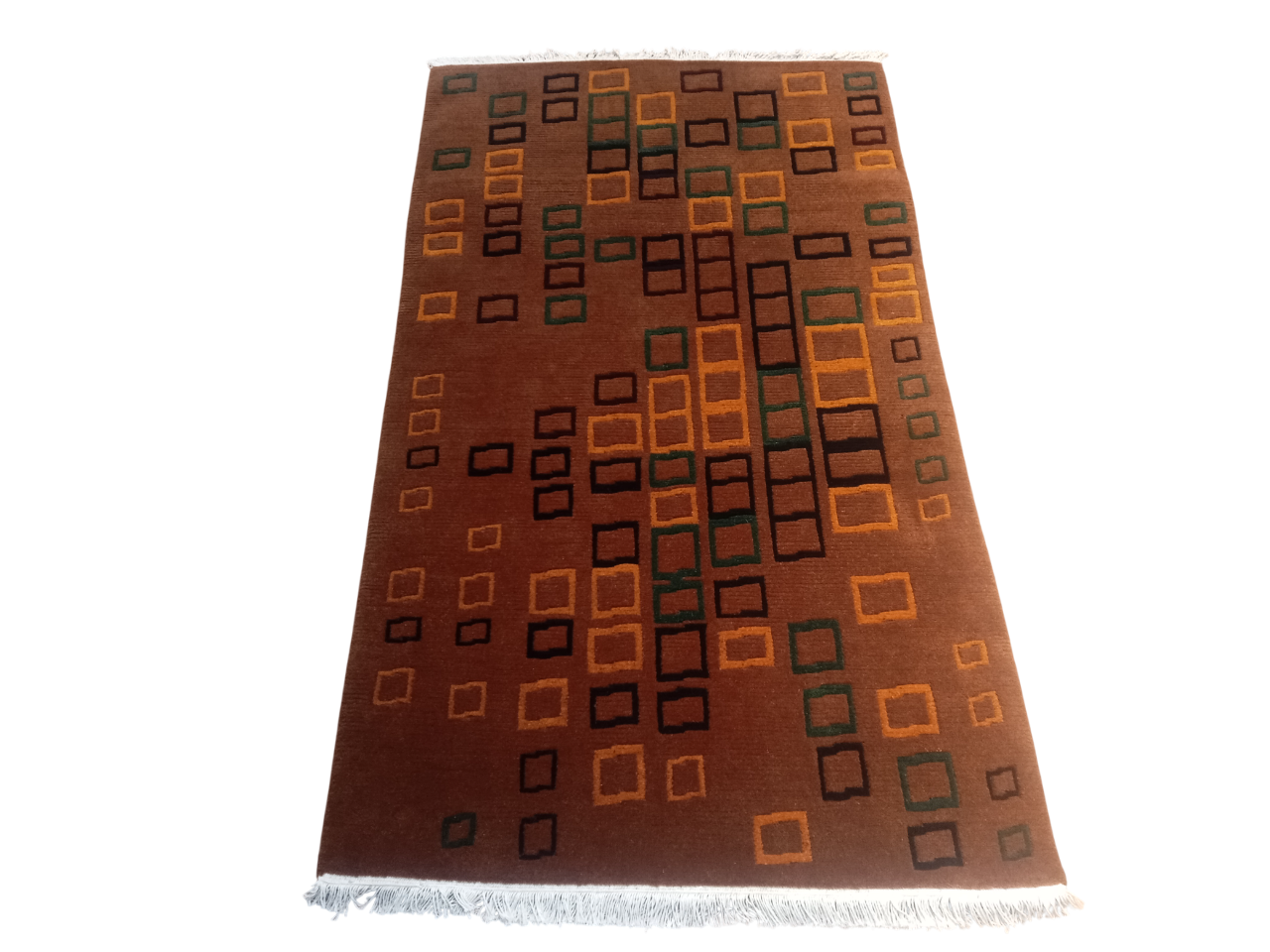 Rusty Modern Nepali Hand-Knotted Galaicha - 60 Knots Woolen Carpet (94 cm x 157 cm)