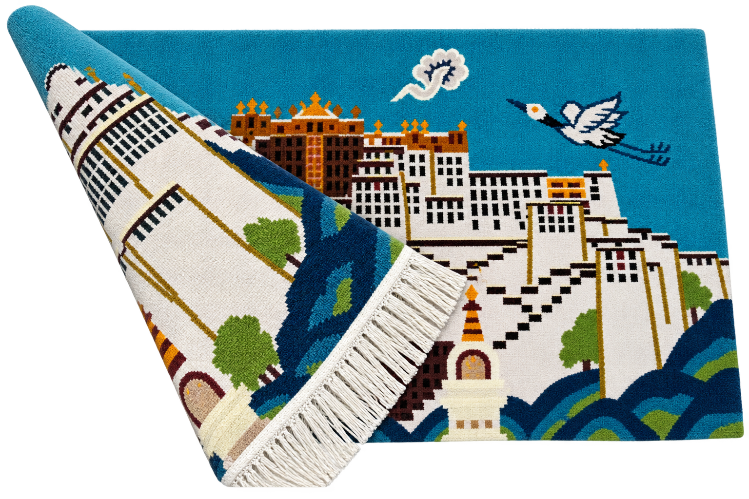Handknotted Nepali Woolen Wall Hanging Carpet - Potala Palace Design (100 Knots, 92x61 cm / 3x2 ft)