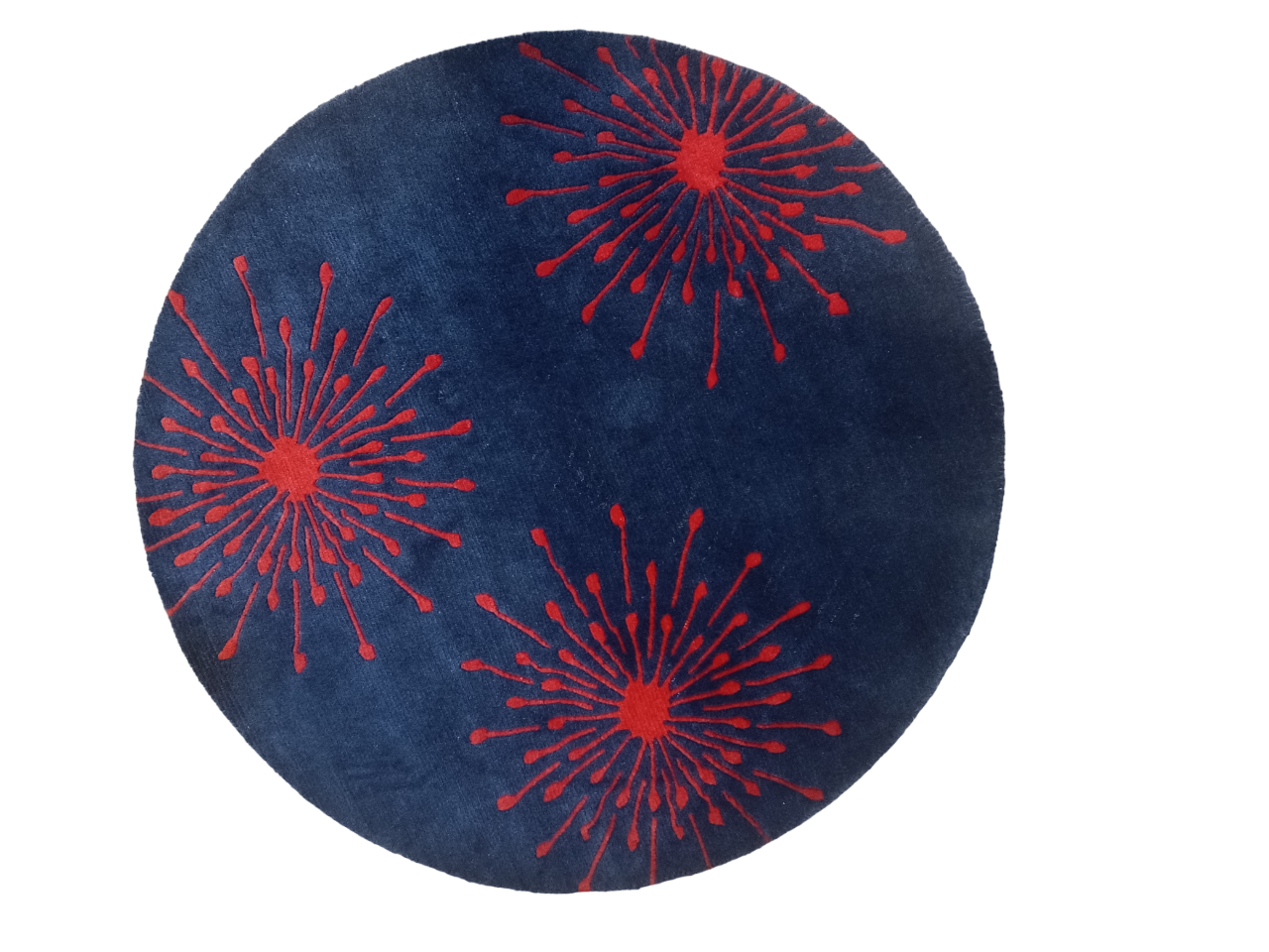 Handknotted Nepali Woolen Carpet 60 Knots Blue Red 100cm Round Modern Rug