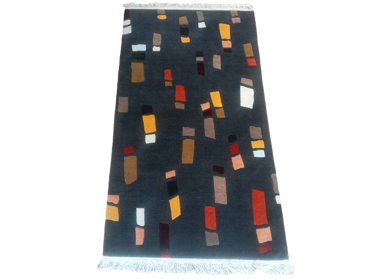 Handknotted Nepali Wool Carpet 60 Knots Navy Blue Modern Design 3.02 Ft x 5.34 Ft