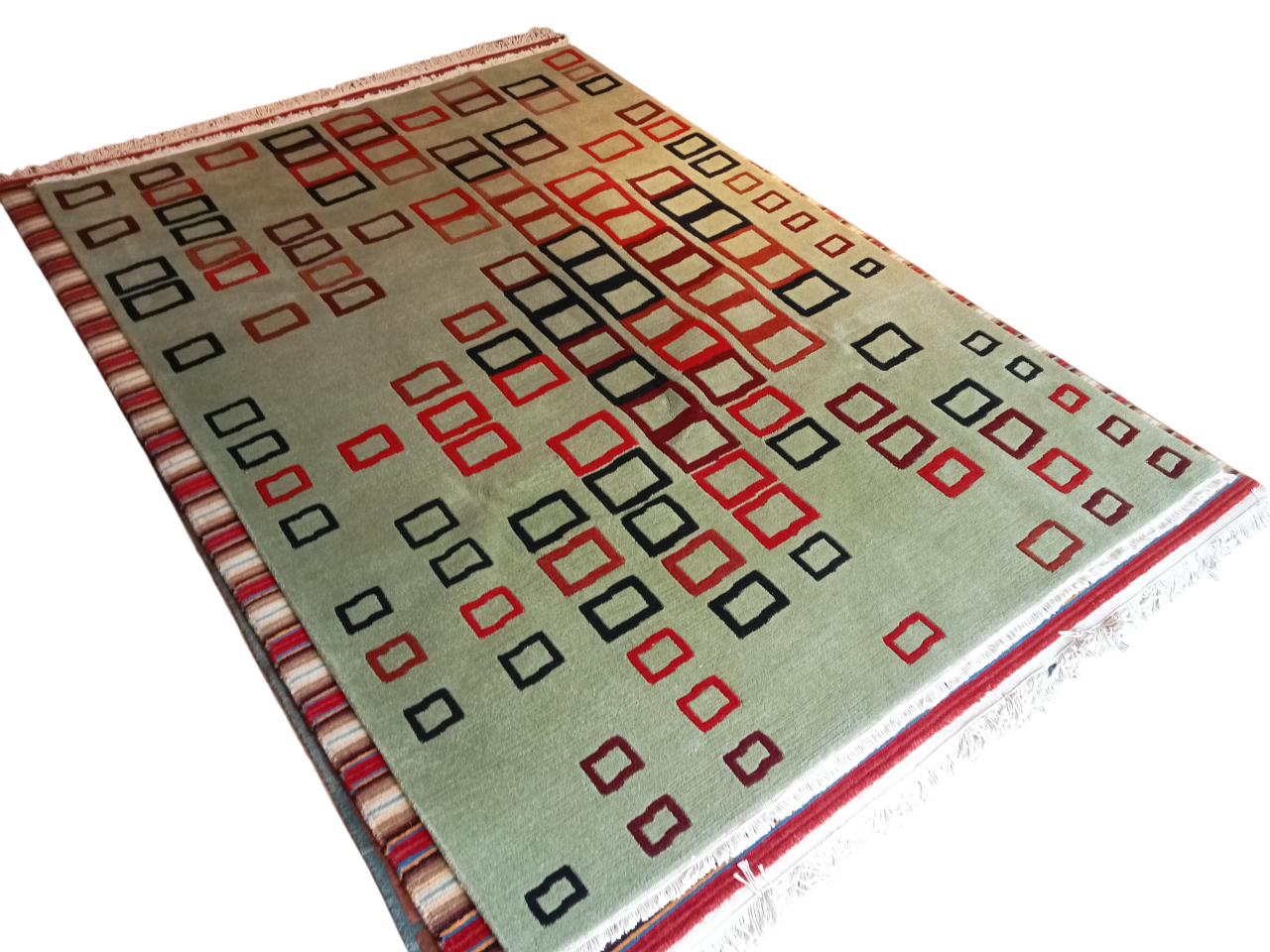 Premium Hand-Knotted Nepali Wool Rug | Light Green Modern Carpet (170x240 cm / 5.58x7.87 Ft) | 60 Knots Tibetan Weave