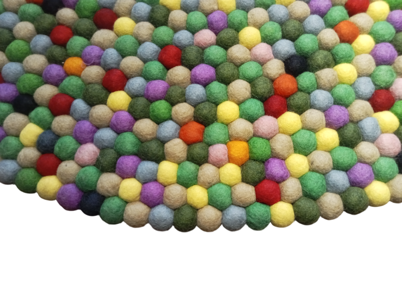 Hand-Felted Green Ball Rug | 100cm Round | Pure Wool Nepali Craftsmanship | Brand New Home Decor