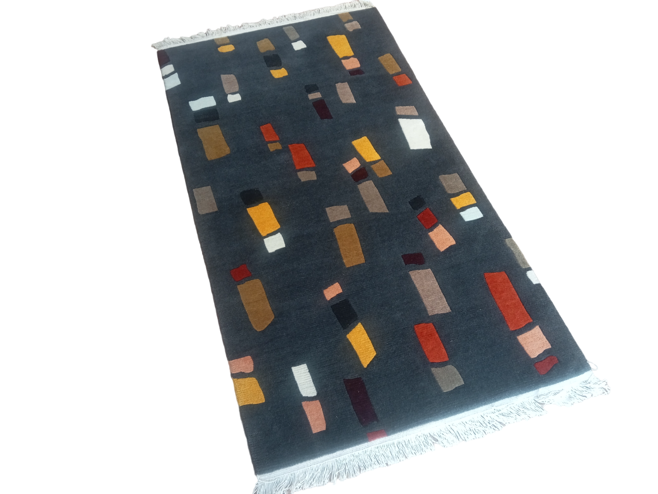Handknotted Nepali Wool Carpet 60 Knots Navy Blue Modern Design 3.02 Ft x 5.34 Ft