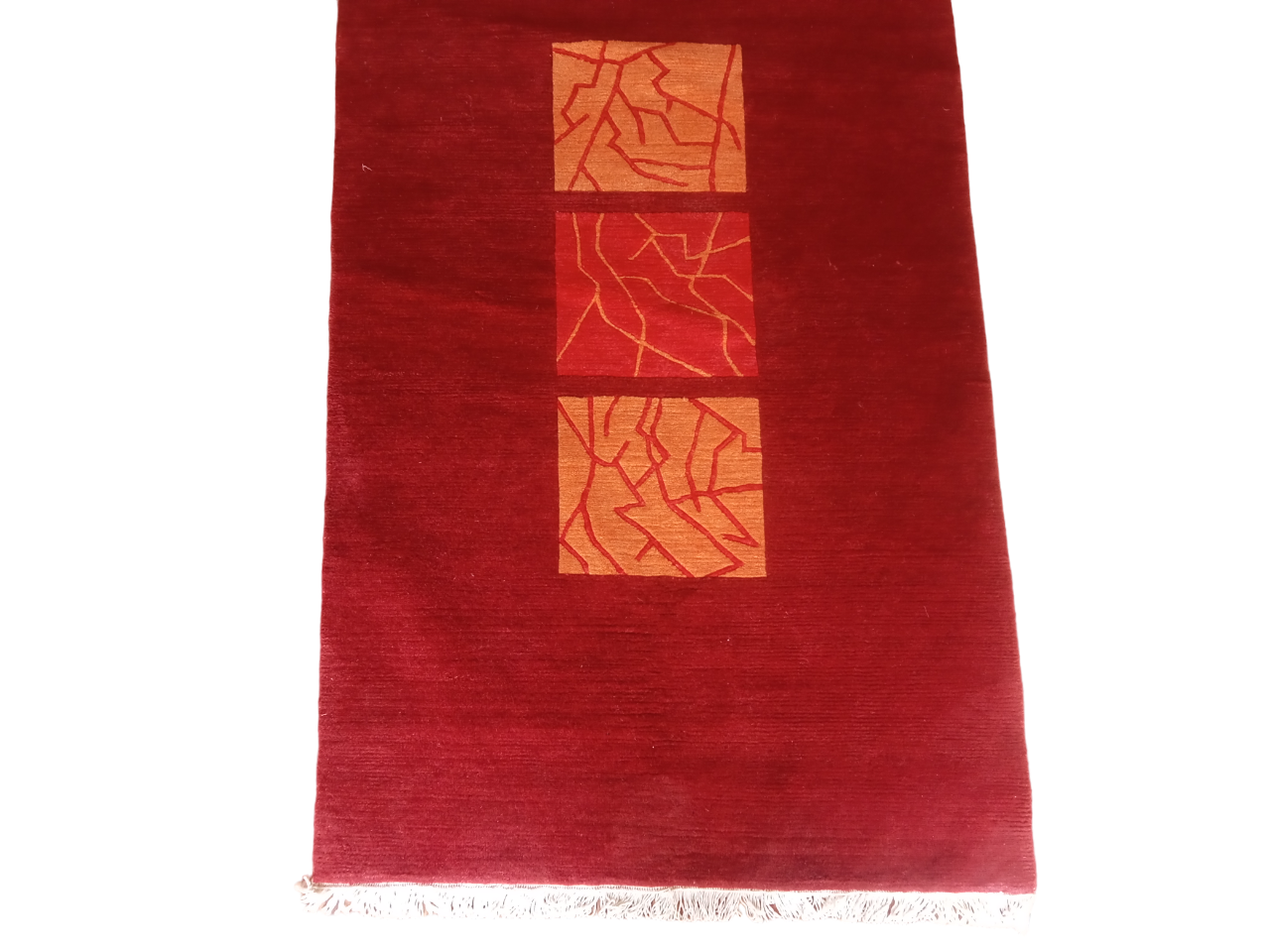 Hand-Knotted Nepali Woolen Carpet (92 x 162 cm) - Traditional Modern Red Rug (60 Knots)