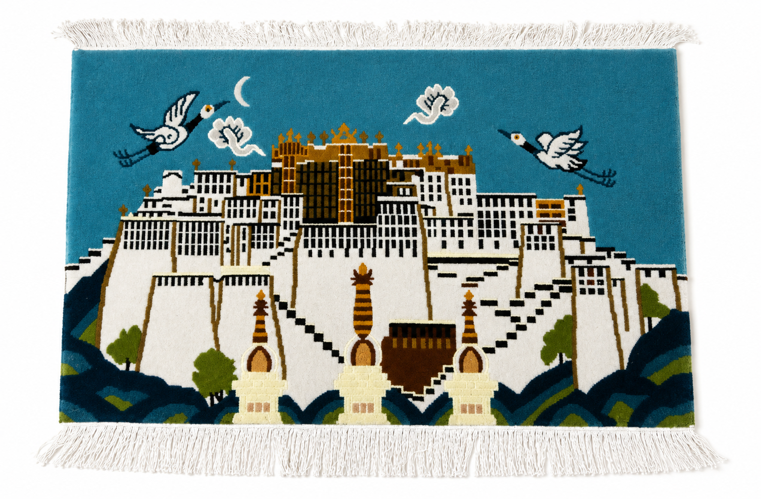 Handknotted Nepali Woolen Wall Hanging Carpet - Potala Palace Design (100 Knots, 92x61 cm / 3x2 ft)