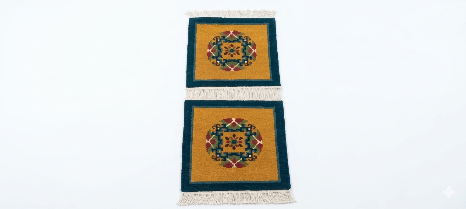 Hand-Knotted Woolen Car Seat mAT ( Set of 3 ) – 1 Long Rear (45x125 cm) & 2 Front Seats (45x45 cm) – Traditional Tibetan Design