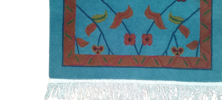 Hand-Knotted Nepali Tibetan Wool Runner Rug (70x140 cm) – 100 Knots Deep Blue Wool Carpet for Hallway & Entryway