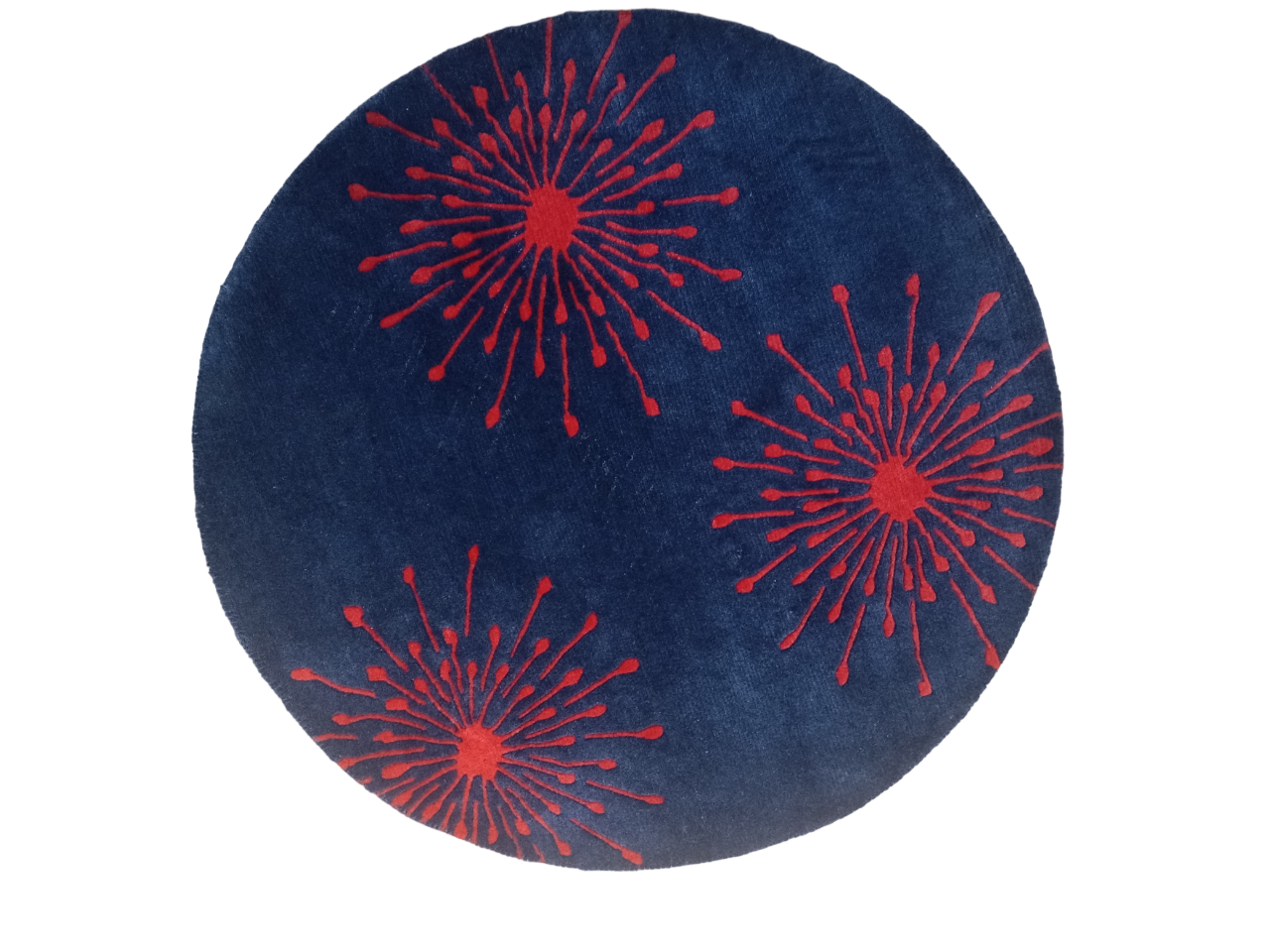 Handknotted Nepali Woolen Carpet 60 Knots Blue Red 100cm Round Modern Rug