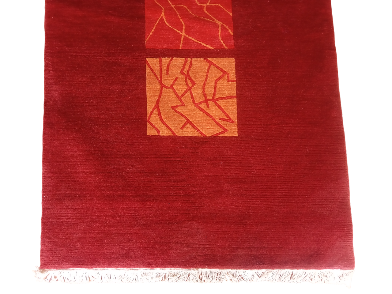 Hand-Knotted Nepali Woolen Carpet (92 x 162 cm) - Traditional Modern Red Rug (60 Knots)