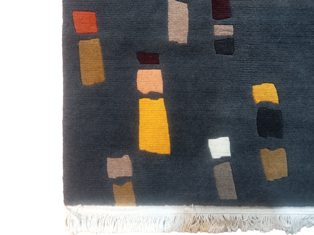 Handknotted Nepali Wool Carpet 60 Knots Navy Blue Modern Design 3.02 Ft x 5.34 Ft