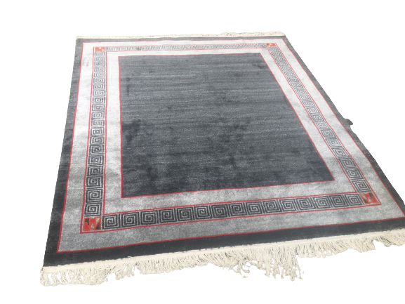 Premium Hand-Knotted Nepali Woolen Carpet - Grey Traditional Tibetan Weave Rug (60 Knots, 172 x 190 cm / 5.6x6.2 Ft)