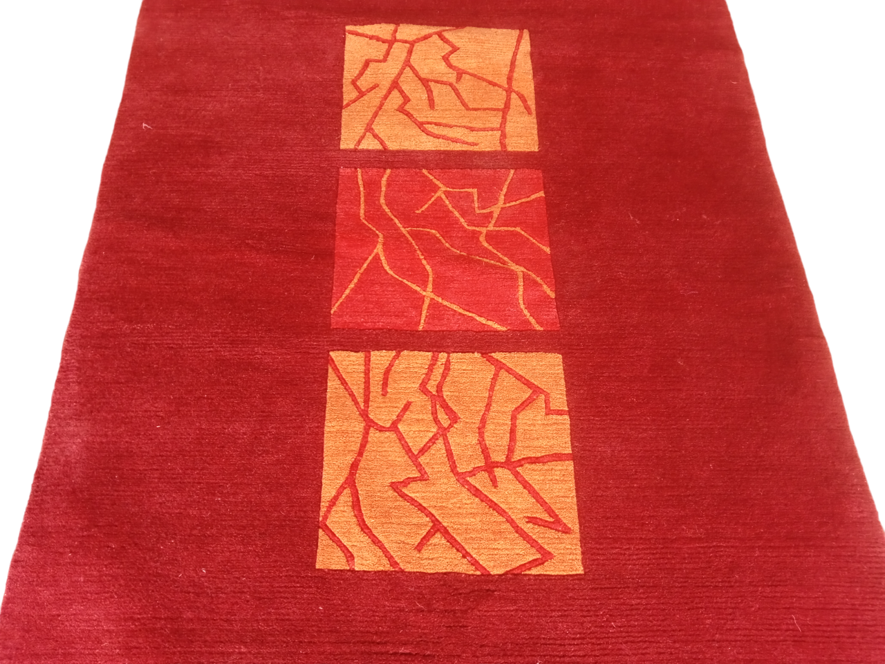 Hand-Knotted Nepali Woolen Carpet (92 x 162 cm) - Traditional Modern Red Rug (60 Knots)