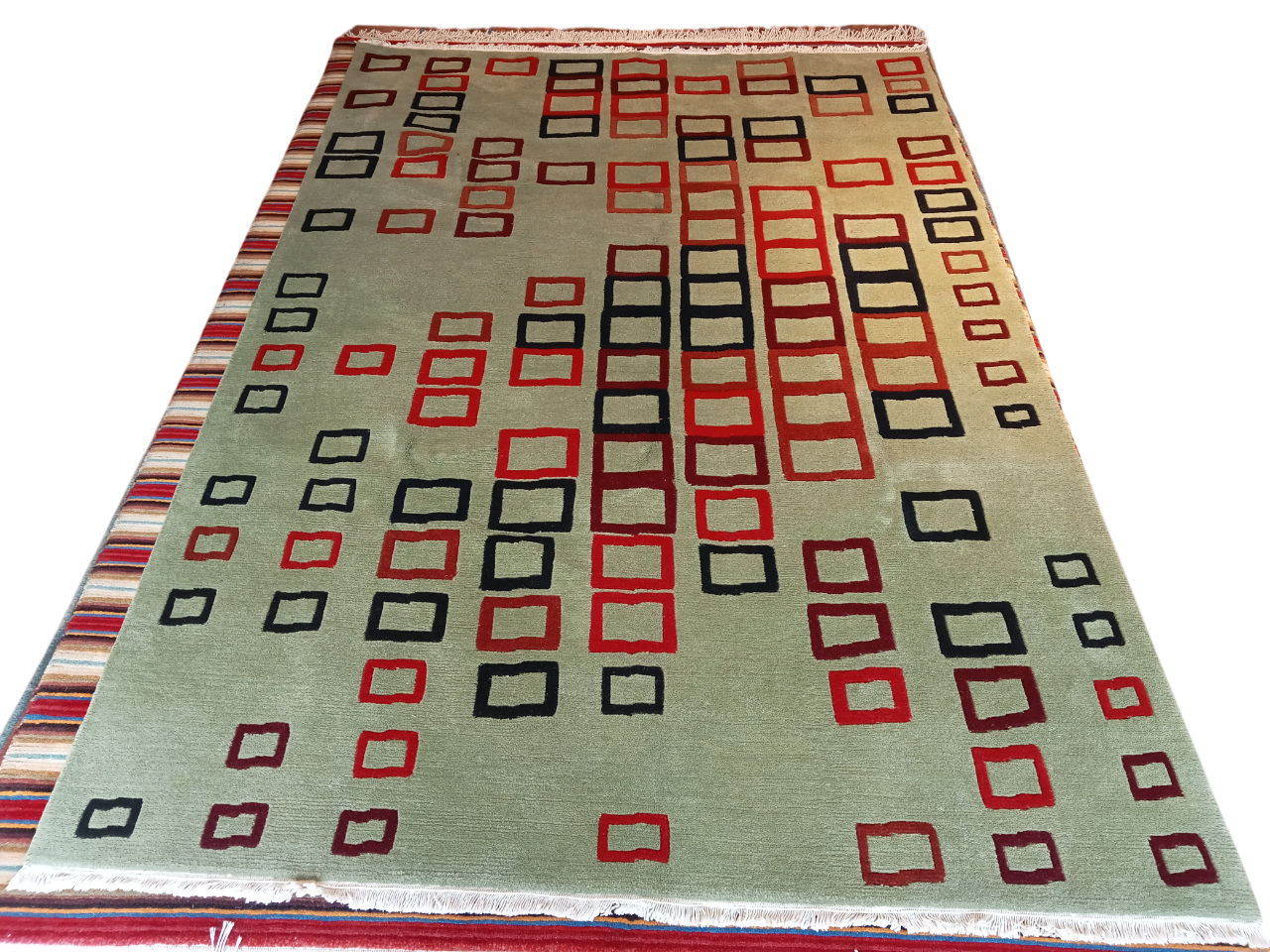 Premium Hand-Knotted Nepali Wool Rug | Light Green Modern Carpet (170x240 cm / 5.58x7.87 Ft) | 60 Knots Tibetan Weave