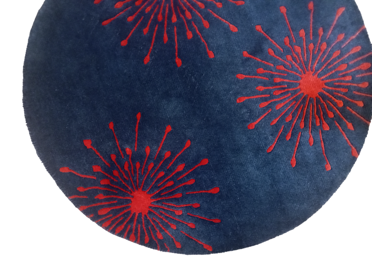 Handknotted Nepali Woolen Carpet 60 Knots Blue Red 100cm Round Modern Rug