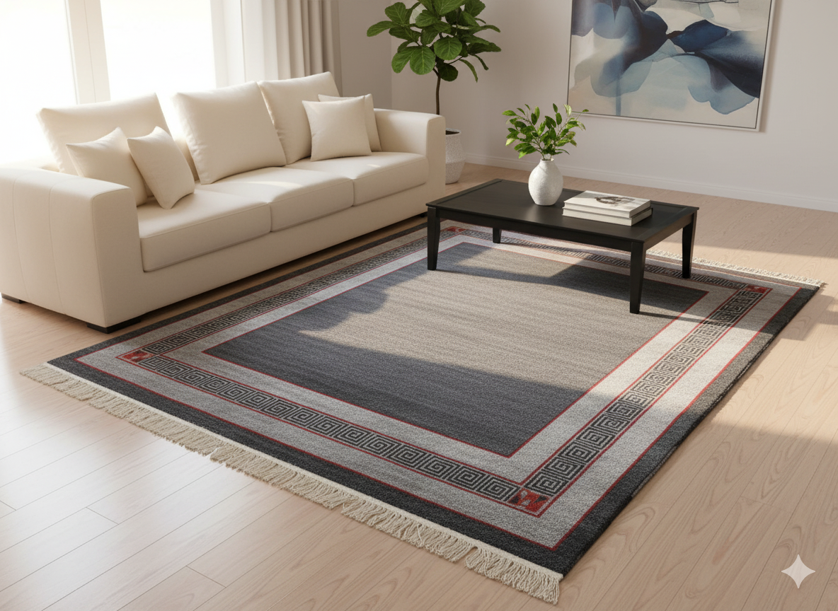 Premium Hand-Knotted Nepali Woolen Carpet - Grey Traditional Tibetan Weave Rug (60 Knots, 172 x 190 cm / 5.6x6.2 Ft)