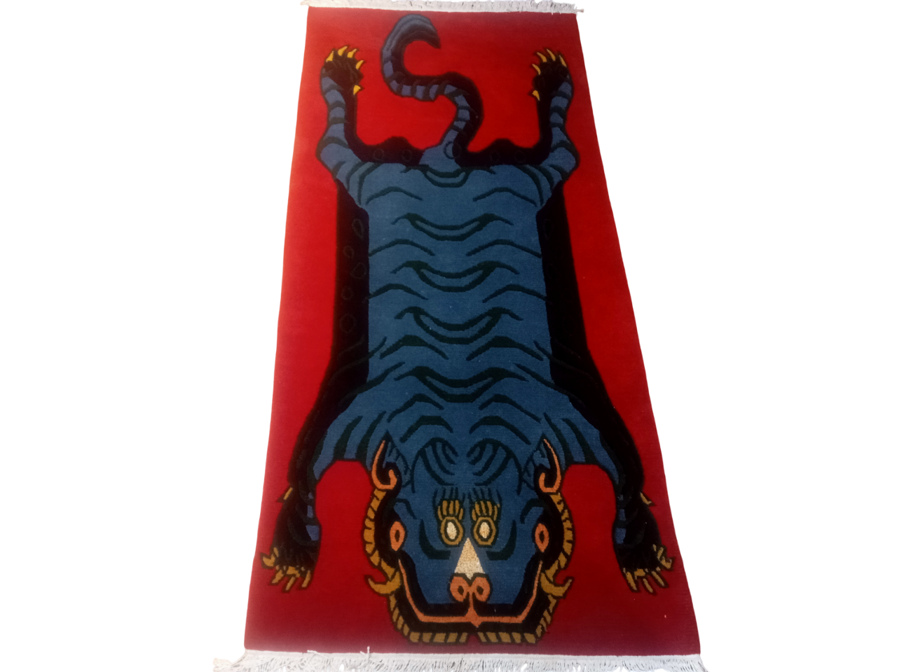 Nepali Hand-Knotted Tibetan Tiger Rug - Premium Red Woolen Carpet (60 Knots, 90x190 cm) for Living Room, Meditation & Yoga Mat