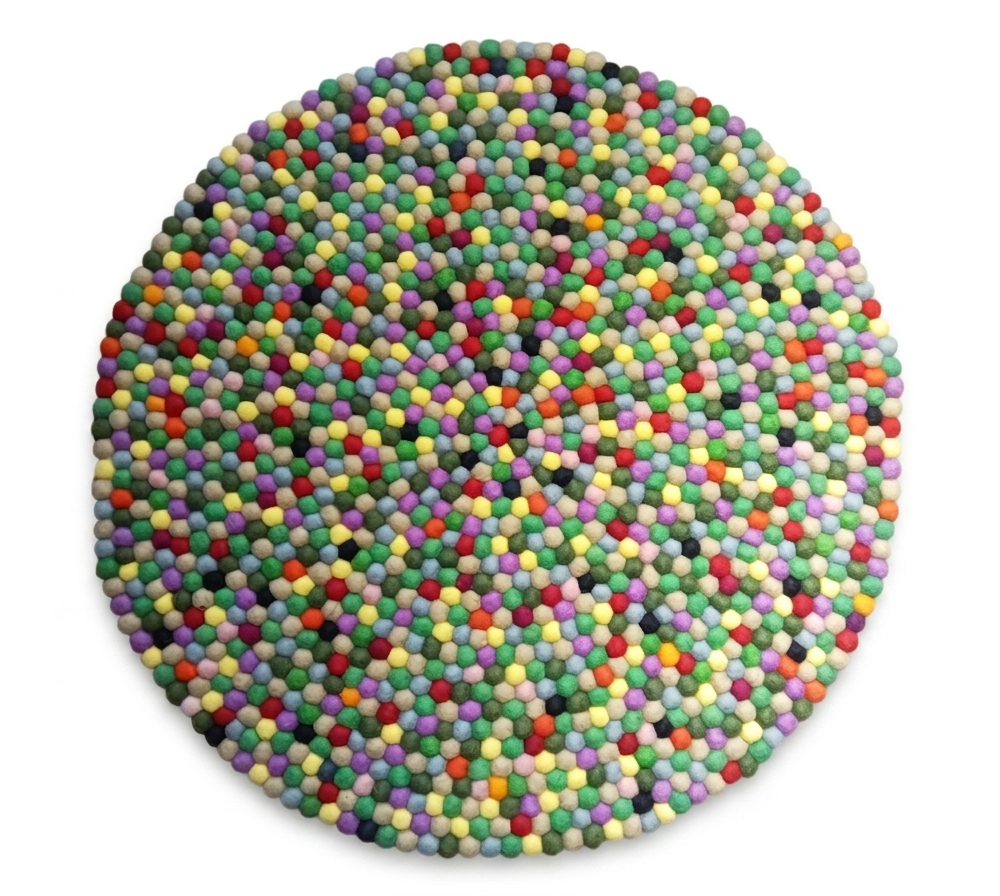 Hand-Felted Green Ball Rug | 100cm Round | Pure Wool Nepali Craftsmanship | Brand New Home Decor