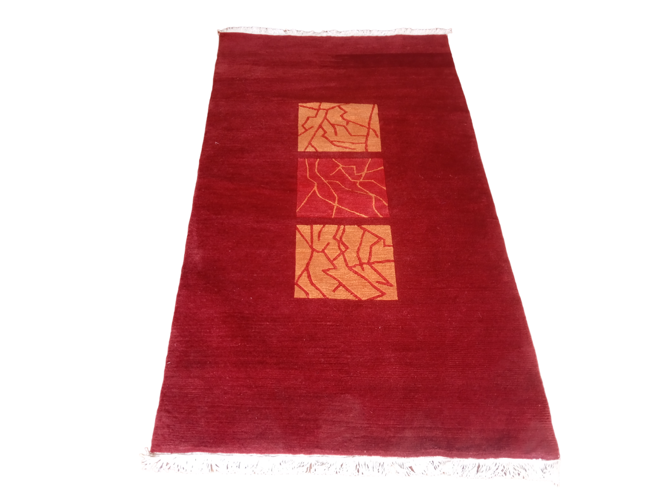 Hand-Knotted Nepali Woolen Carpet (92 x 162 cm) - Traditional Modern Red Rug (60 Knots)