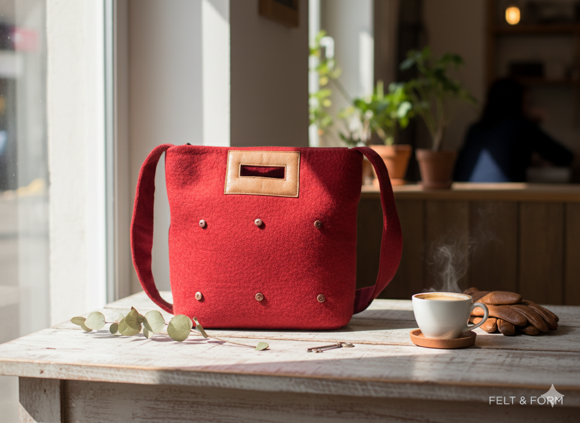 Nepali Felt Shoulder Bag-Handle Bag - Bag-Handcrafted Maroon Elegance