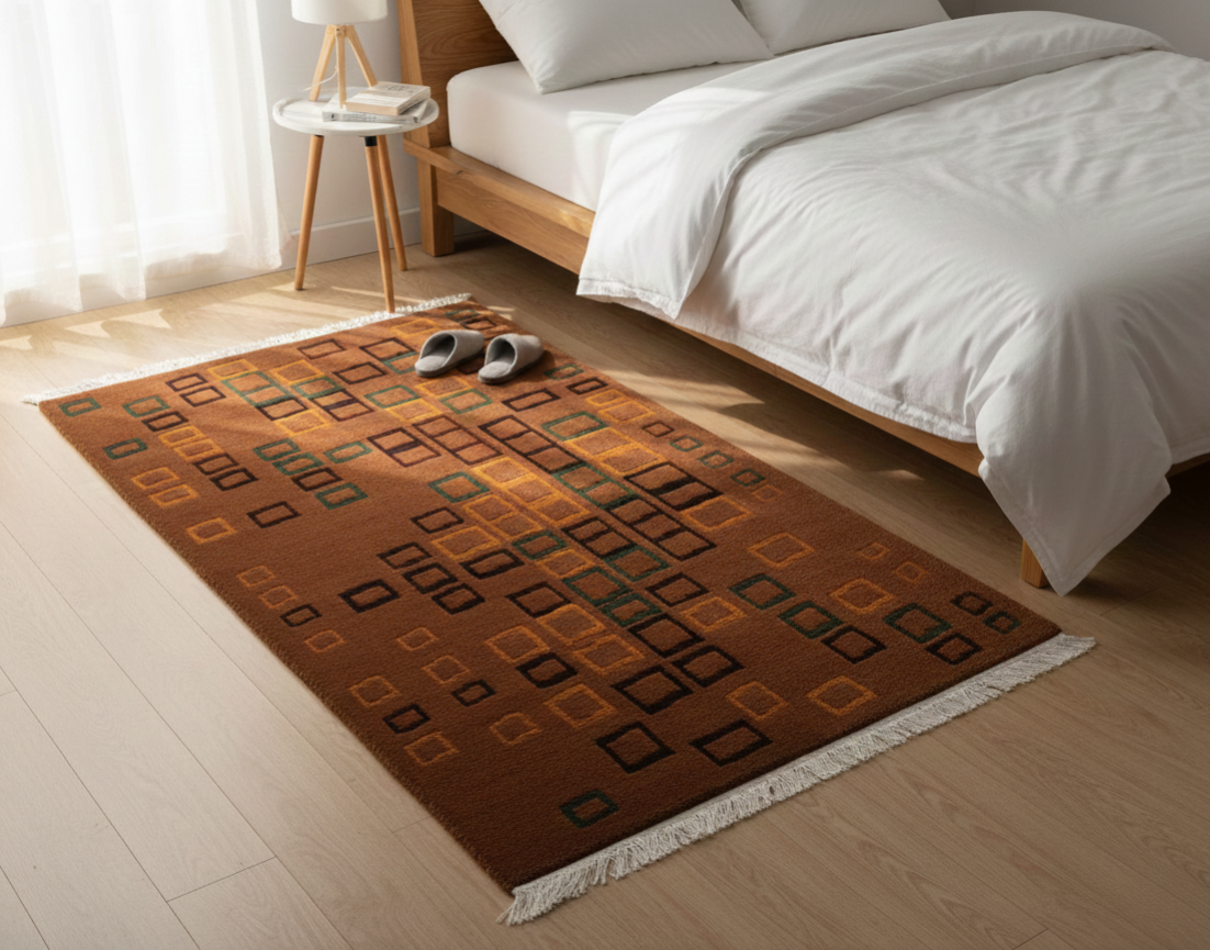 Rusty Modern Nepali Hand-Knotted Galaicha - 60 Knots Woolen Carpet (94 cm x 157 cm)