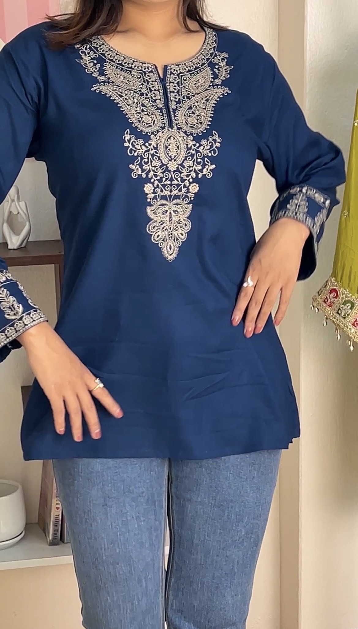 Elegant Navy Blue Embroidered Top