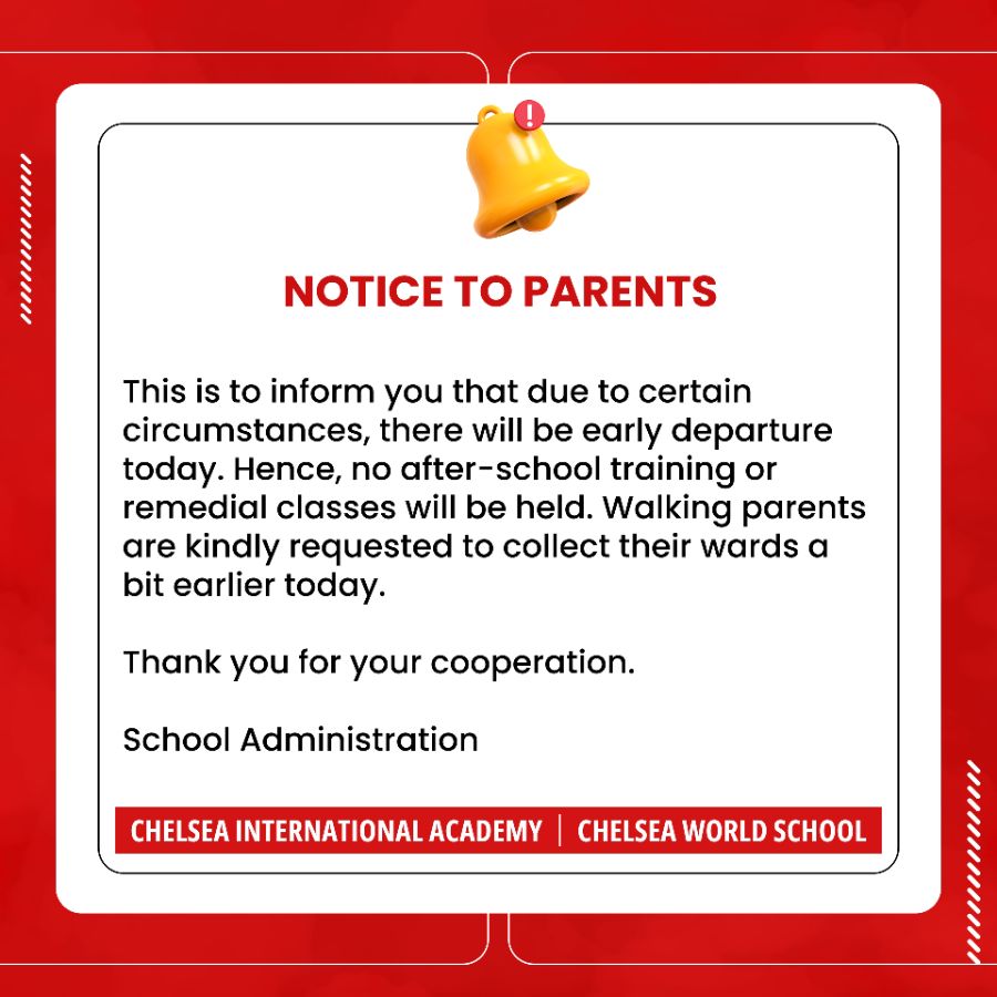 Notice of Early Departure and Cancellation of After-School Activities
