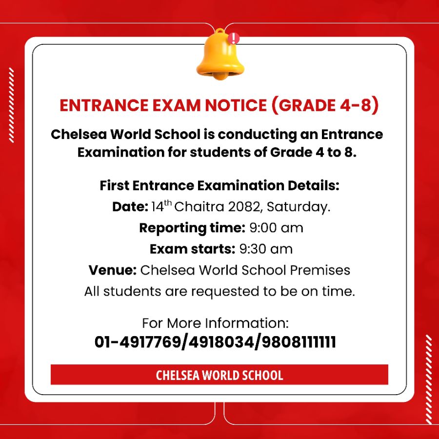 Entrance Exam Notice: Grades 4–8