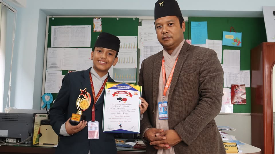 Samrat Gautam of Grade 8 ‘B’, awarded as Rising Player at Inter-School Table Tennis Competition